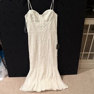 Lulu's Ivory Strapless Lace Mermaid Gown